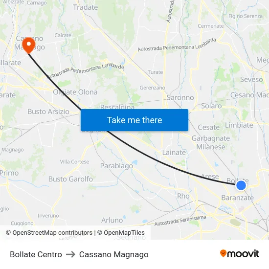 Bollate Centro to Cassano Magnago map