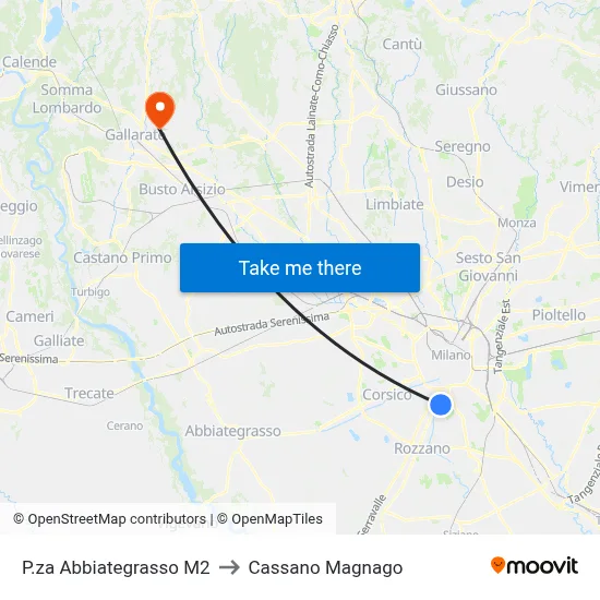 Piazza Abbiategrasso M2 to Cassano Magnago map