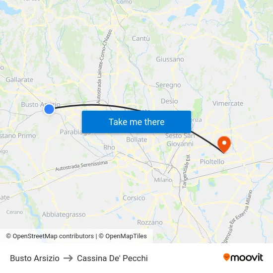 Busto Arsizio to Cassina De' Pecchi map