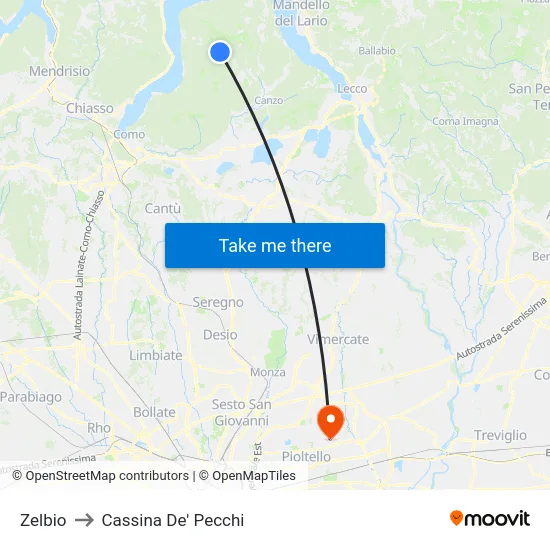 Zelbio to Cassina De' Pecchi map