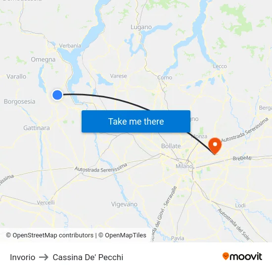 Invorio to Cassina De' Pecchi map