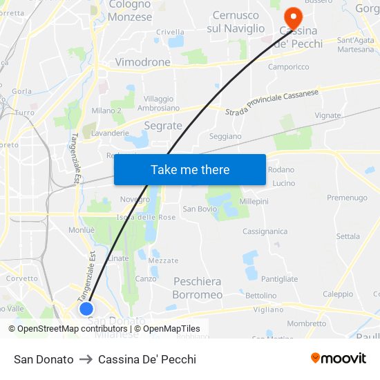 San Donato to Cassina De' Pecchi map