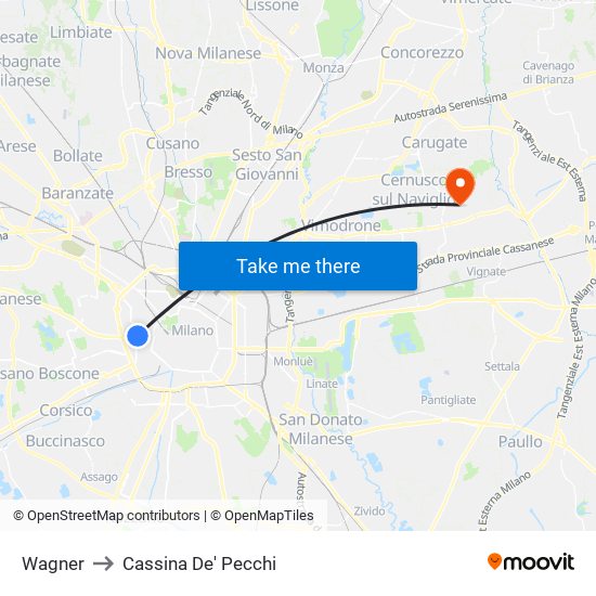 Wagner to Cassina De' Pecchi map