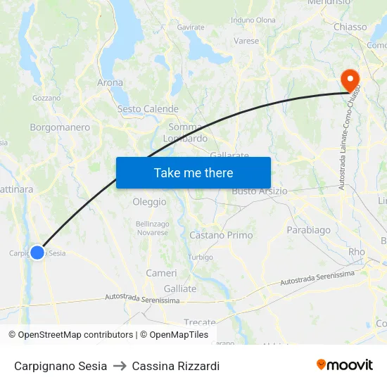 Carpignano Sesia to Cassina Rizzardi map
