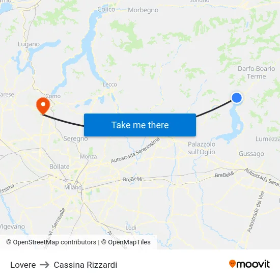 Lovere to Cassina Rizzardi map