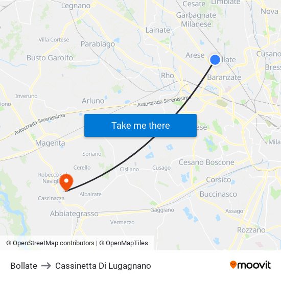 Bollate to Cassinetta Di Lugagnano map