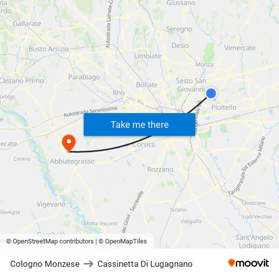 Cologno Monzese to Cassinetta Di Lugagnano map