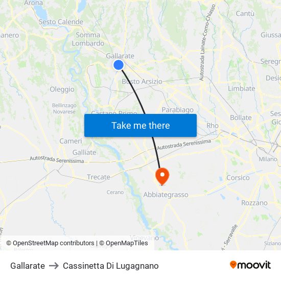 Gallarate to Cassinetta Di Lugagnano map