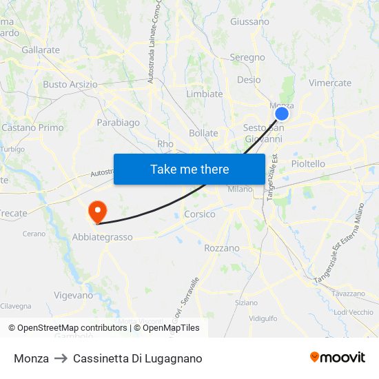 Monza to Cassinetta Di Lugagnano map