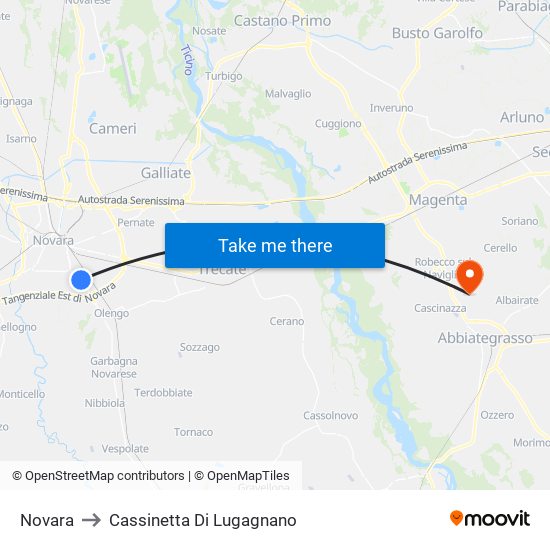 Novara to Cassinetta Di Lugagnano map