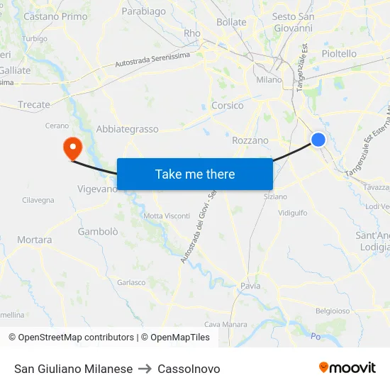 San Giuliano Milanese to Cassolnovo map