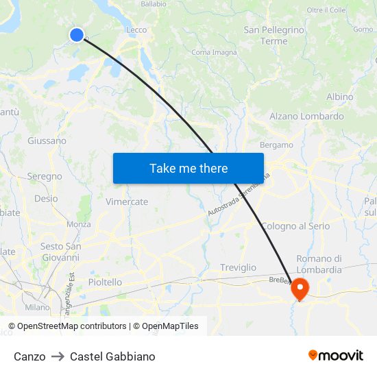 Canzo to Castel Gabbiano map