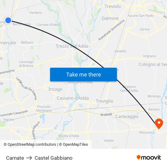 Carnate to Castel Gabbiano map