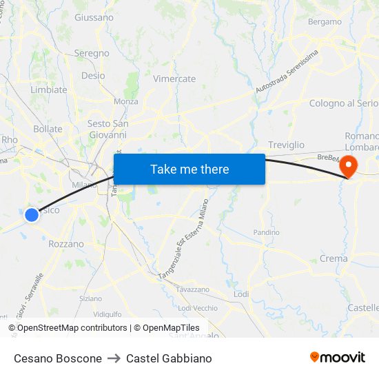 Cesano Boscone to Castel Gabbiano map