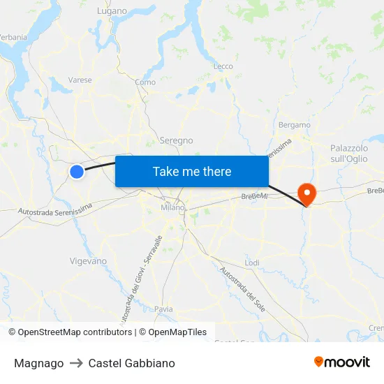 Magnago to Castel Gabbiano map