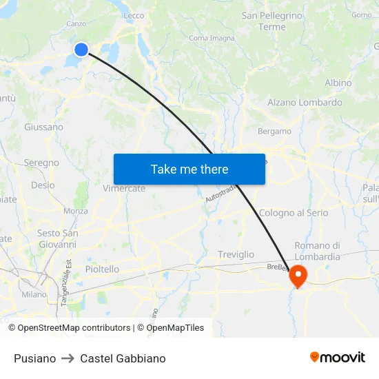 Pusiano to Castel Gabbiano map