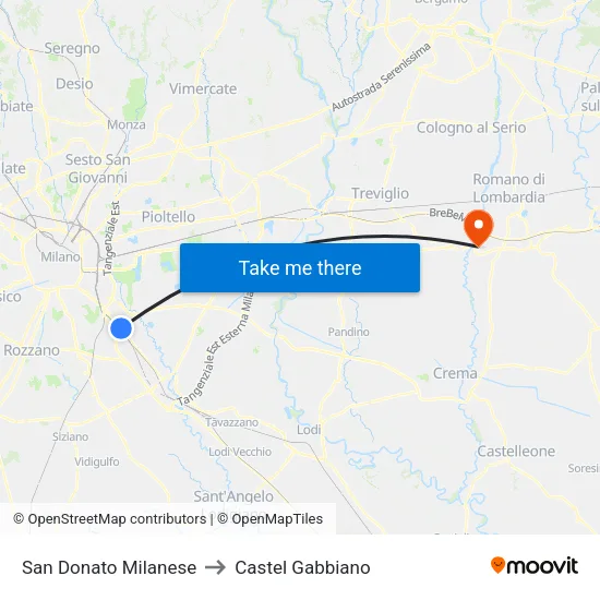 San Donato Milanese to Castel Gabbiano map