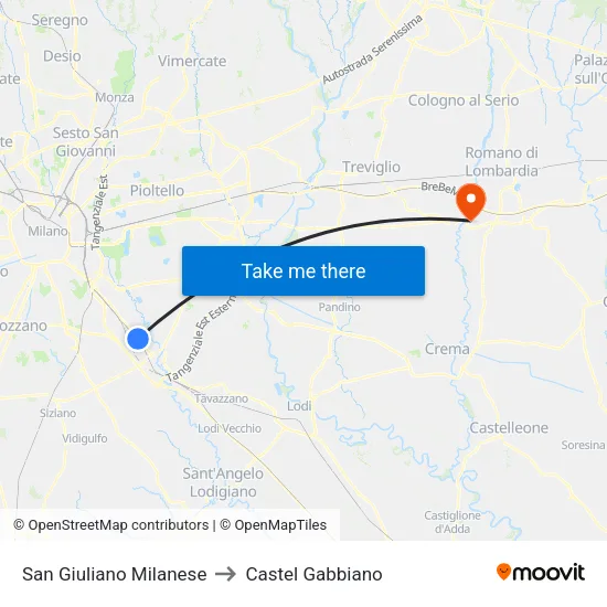 San Giuliano Milanese to Castel Gabbiano map