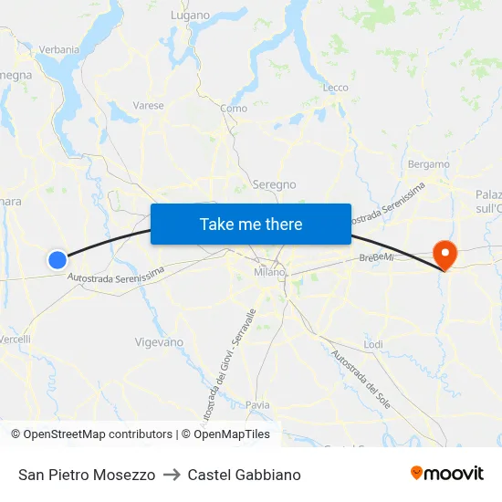 San Pietro Mosezzo to Castel Gabbiano map
