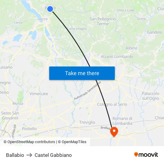 Ballabio to Castel Gabbiano map