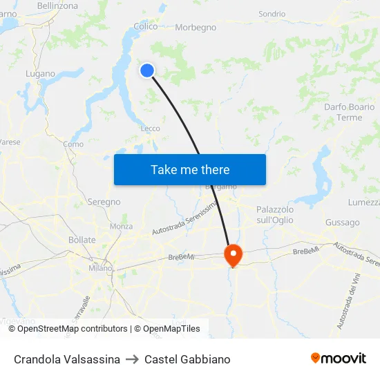 Crandola Valsassina to Castel Gabbiano map
