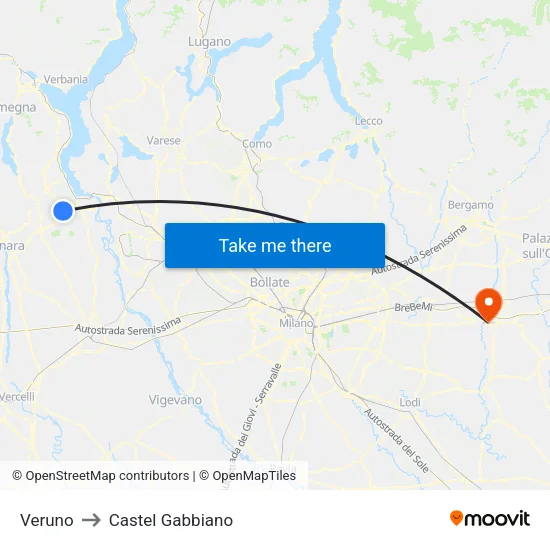 Veruno to Castel Gabbiano map