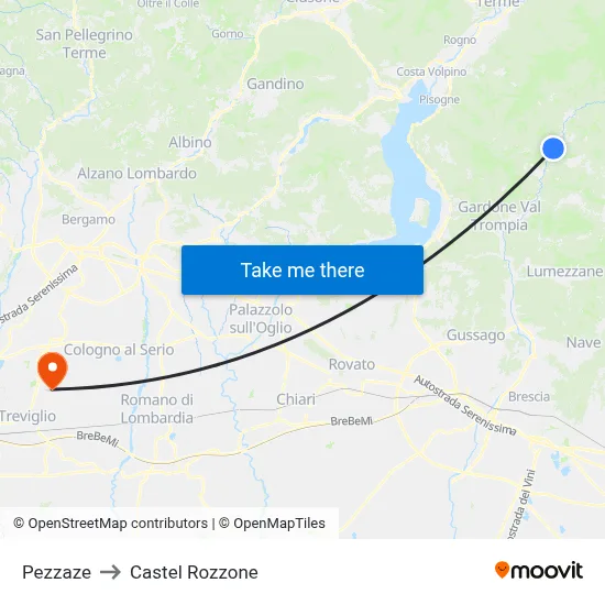 Pezzaze to Castel Rozzone map
