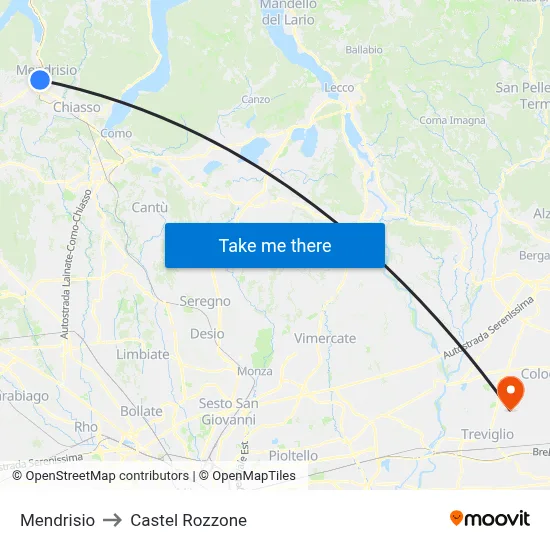 Mendrisio to Castel Rozzone map