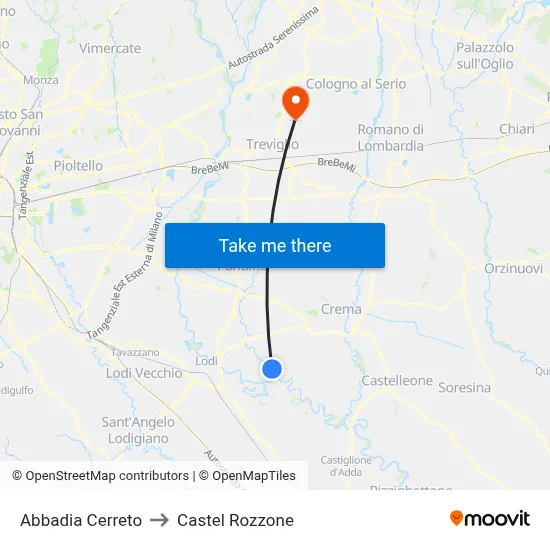 Abbadia Cerreto to Castel Rozzone map