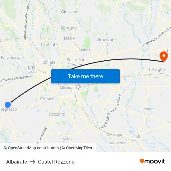 Albairate to Castel Rozzone map