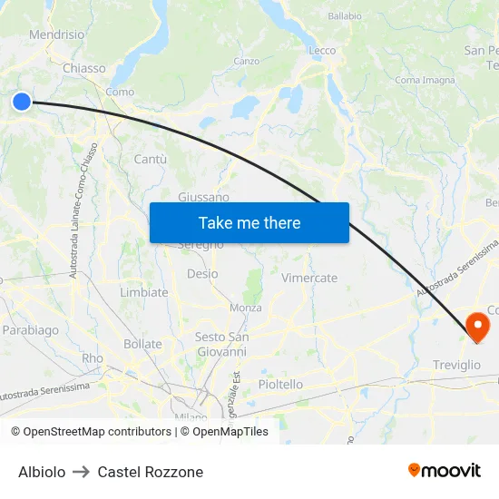 Albiolo to Castel Rozzone map