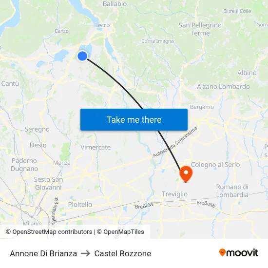 Annone di Brianza to Castel Rozzone map