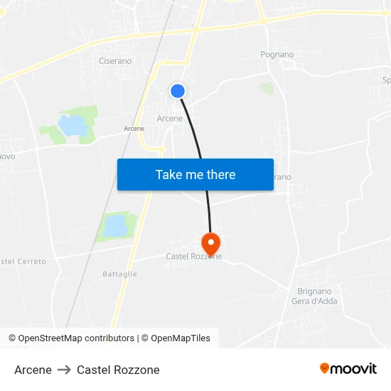 Arcene to Castel Rozzone map