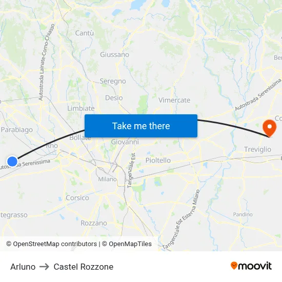 Arluno to Castel Rozzone map