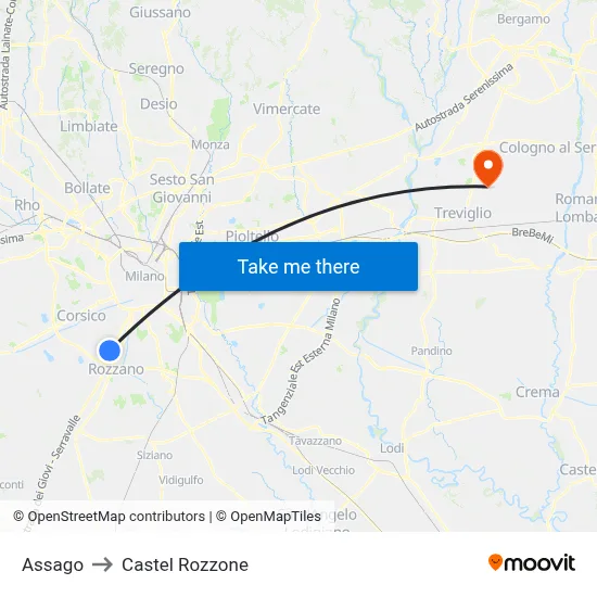 Assago to Castel Rozzone map