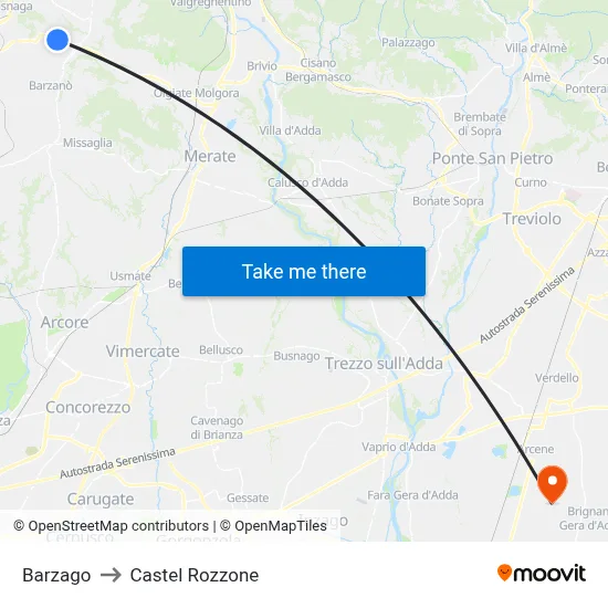 Barzago to Castel Rozzone map