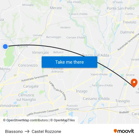 Biassono to Castel Rozzone map