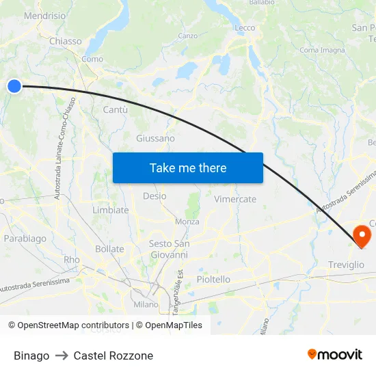 Binago to Castel Rozzone map
