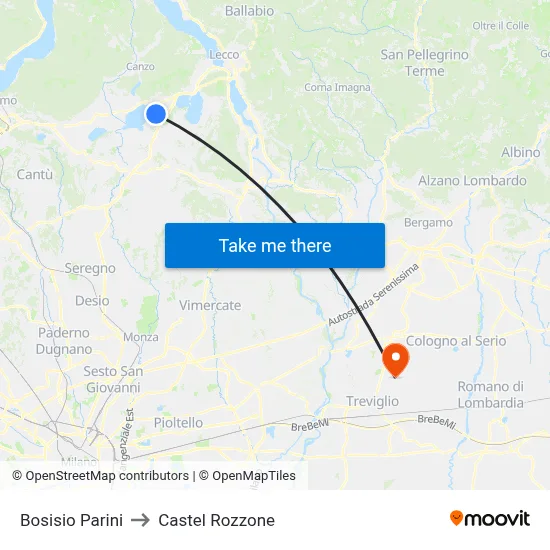 Bosisio Parini to Castel Rozzone map