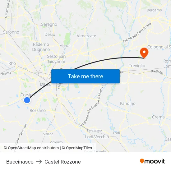 Buccinasco to Castel Rozzone map