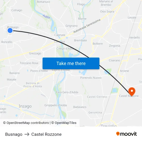 Busnago to Castel Rozzone map