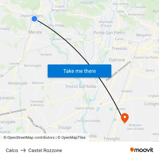 Calco to Castel Rozzone map