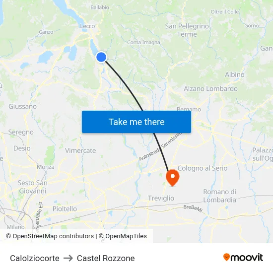 Calolziocorte to Castel Rozzone map
