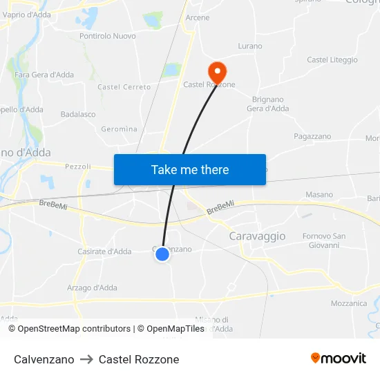 Calvenzano to Castel Rozzone map