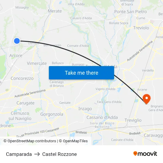 Camparada to Castel Rozzone map