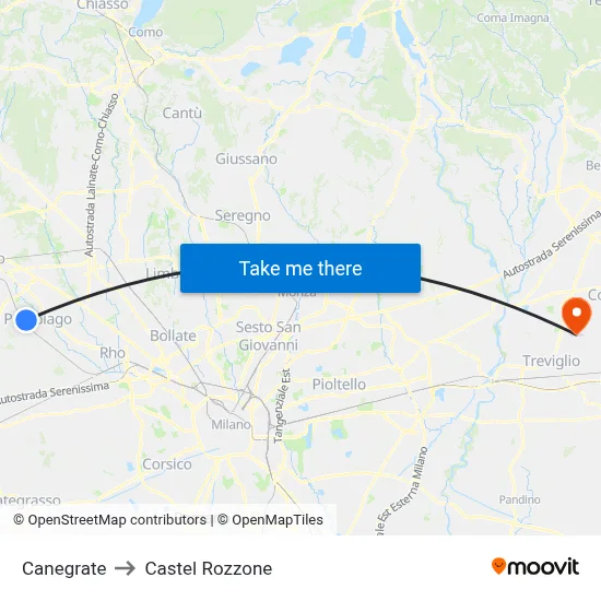 Canegrate to Castel Rozzone map