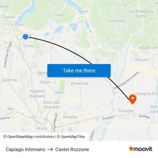 Capiago Intimiano to Castel Rozzone map