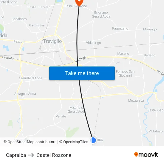 Capralba to Castel Rozzone map