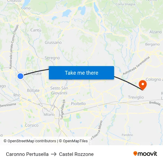 Caronno Pertusella to Castel Rozzone map