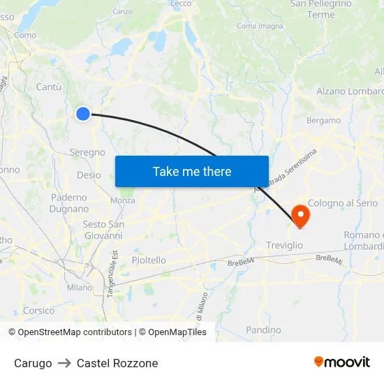 Carugo to Castel Rozzone map